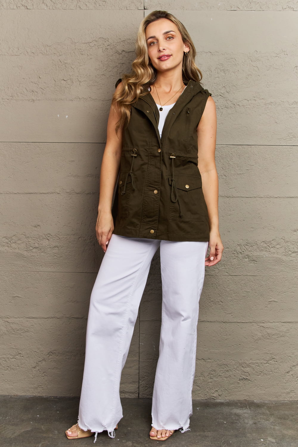 Zenana More To Come Full Size Military Hooded Vest  - Doll Fits