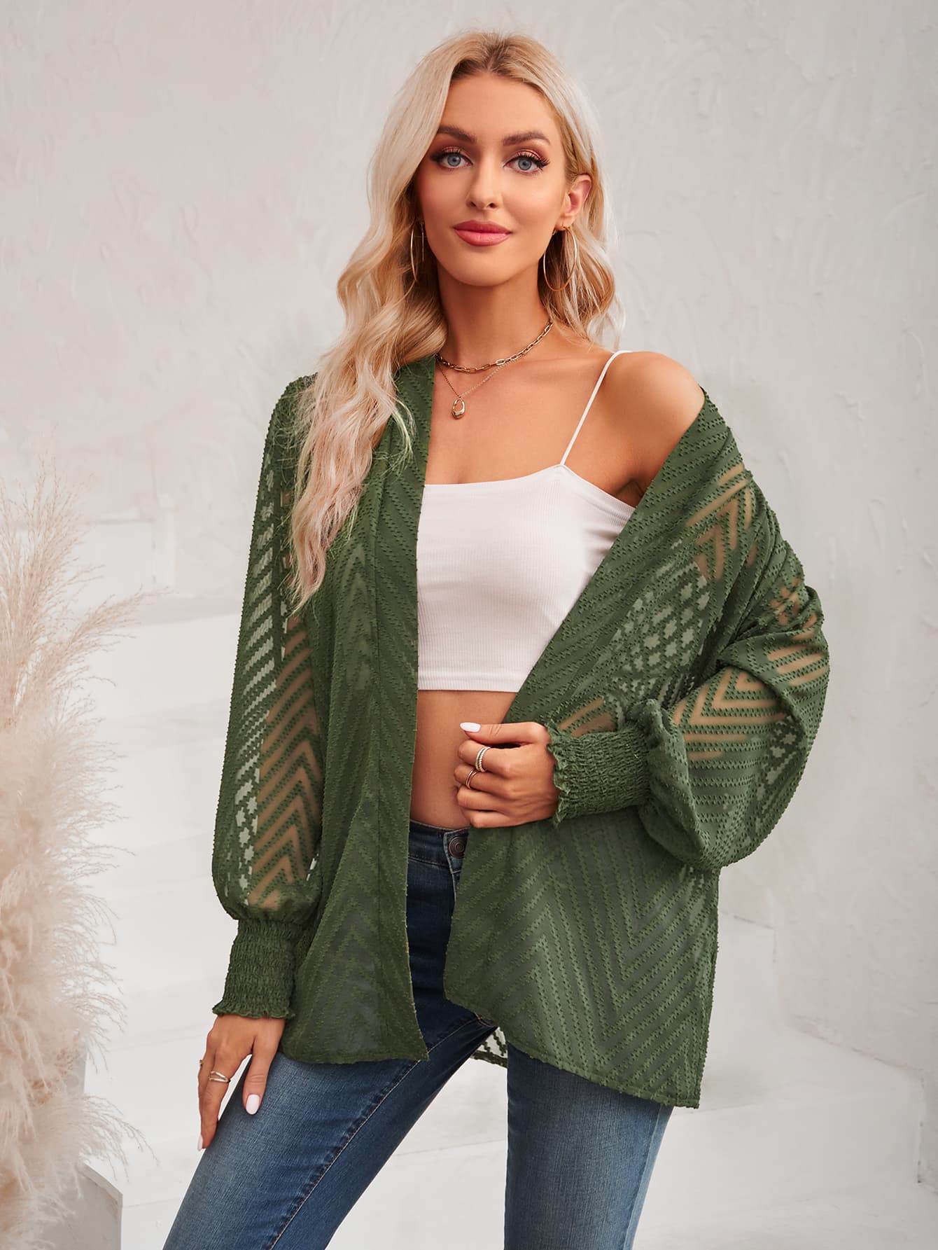 Lantern Sleeve Open Front Sheer Cardigan  Coats & Jackets- Doll Fits