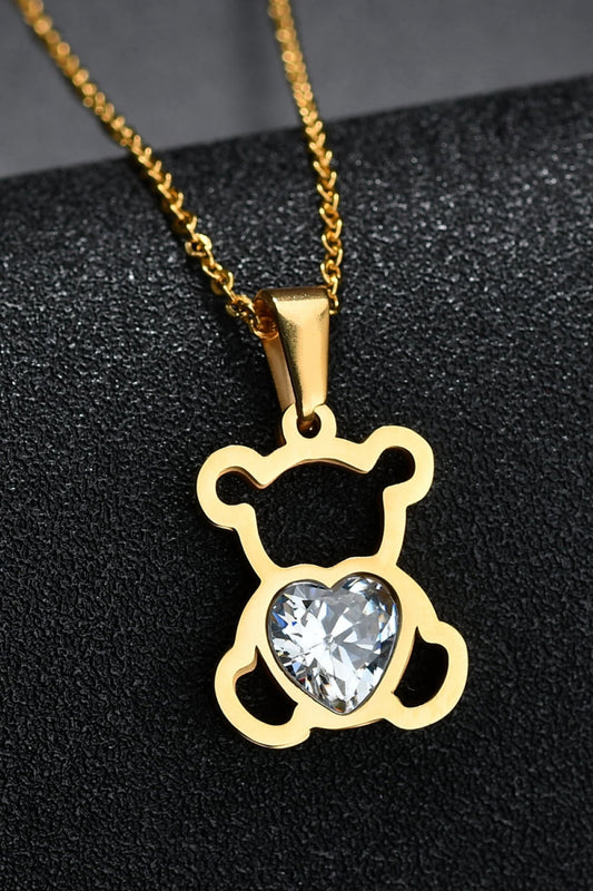 Bear Pendant Stainless Steel Necklace  Necklaces- Doll Fits