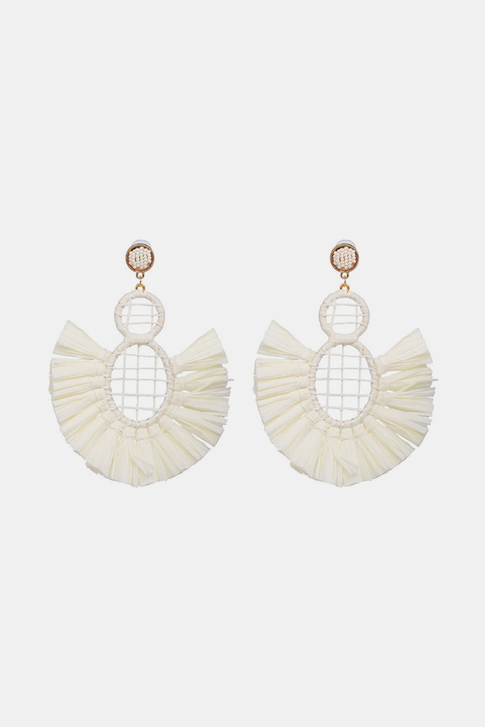Raffia Grass Tassel Detail Dangle Earrings  Earrings- Doll Fits