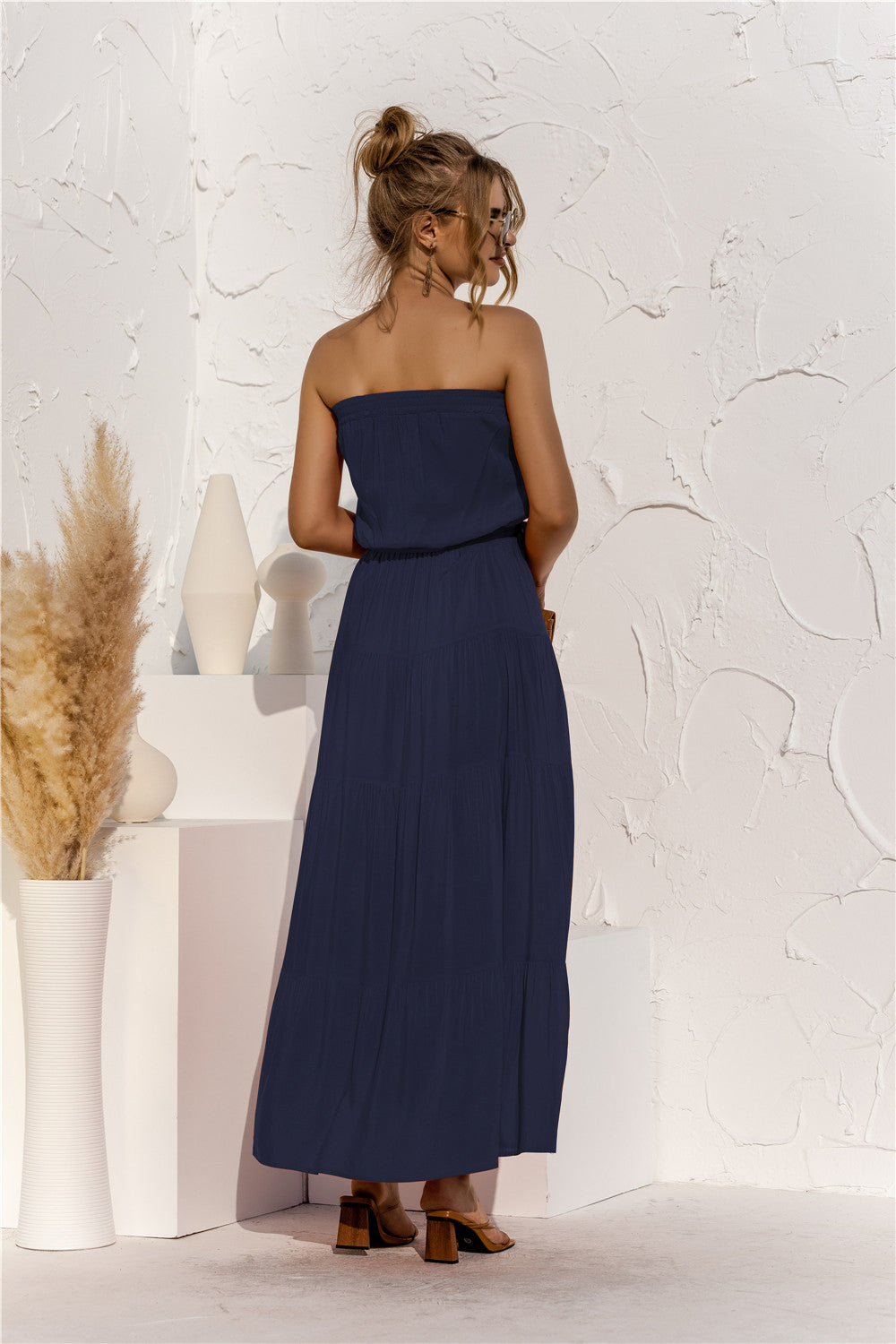 Strapless Tie Waist Tiered Maxi Dress  Dresses- Doll Fits