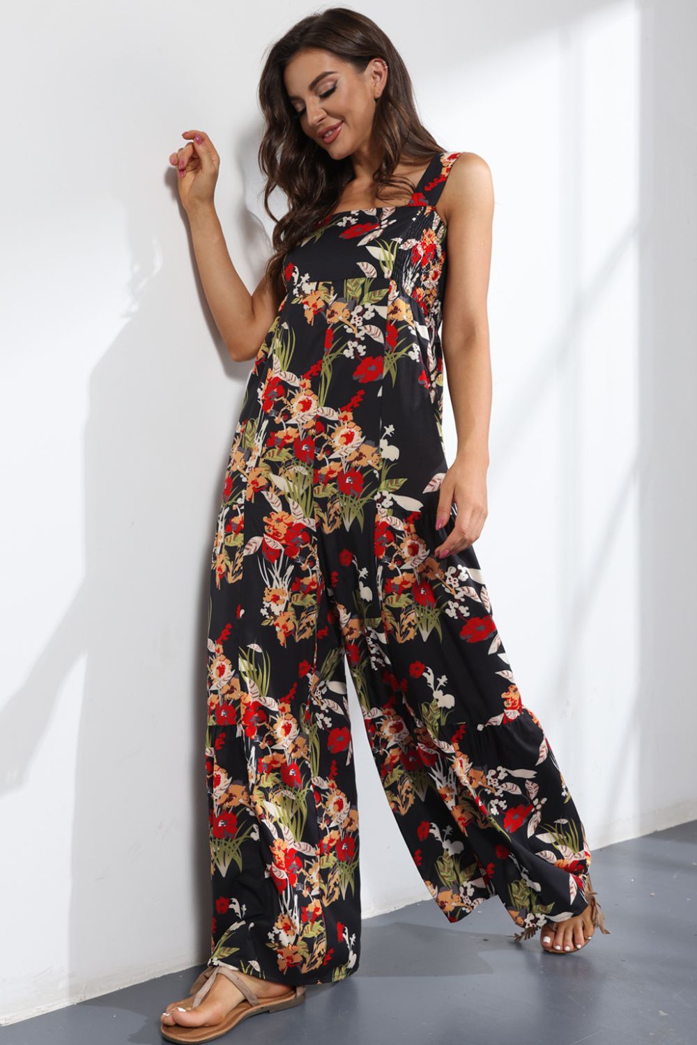 Floral Square Neck Wide Leg Jumpsuit  Jumpsuits & Rompers- Doll Fits