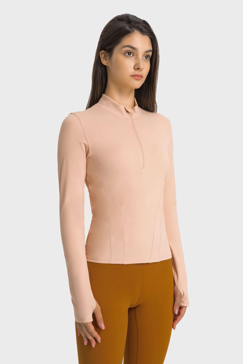 Half Zip Thumbhole Sleeve Sports Top  Activewear- Doll Fits