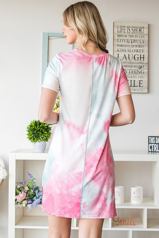 Tie-Dye Round Neck Short Sleeve Slit Dress  Dresses- Doll Fits