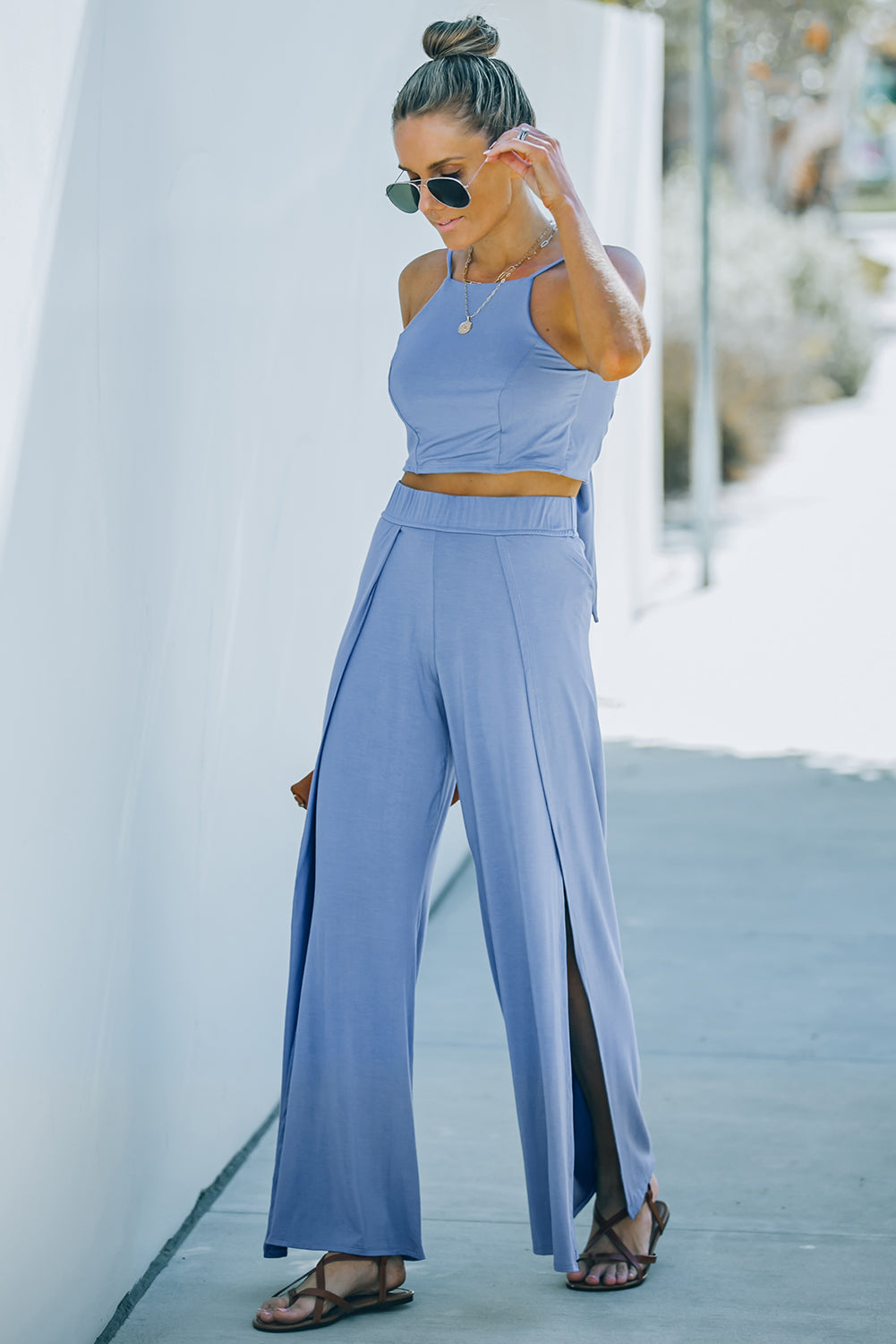 Cropped Tie-Back Cami and Split Pants Set  Outfit Sets- Doll Fits