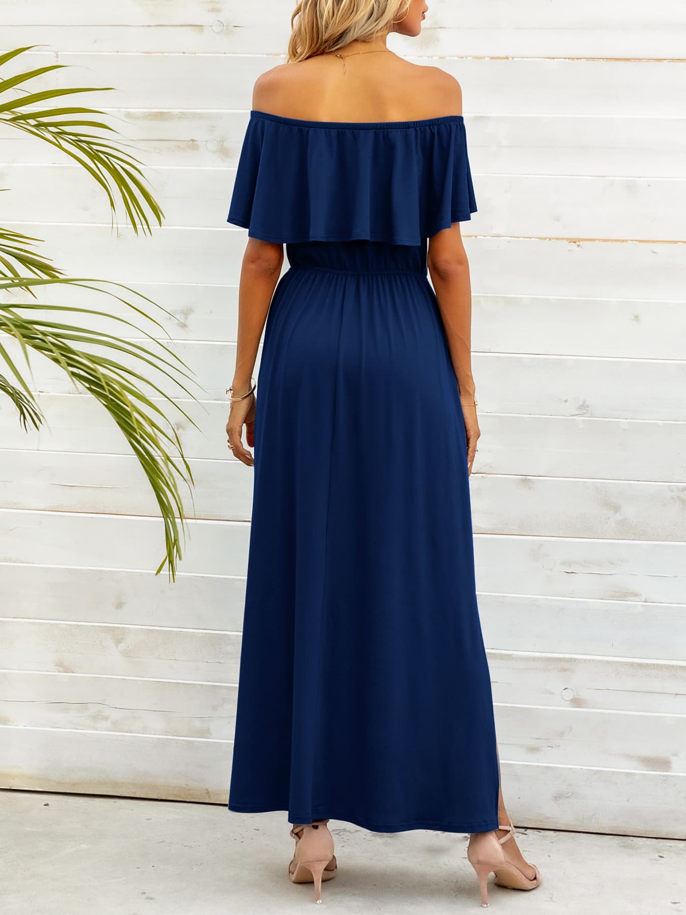 Off-Shoulder Slit Maxi Dress  Dresses- Doll Fits