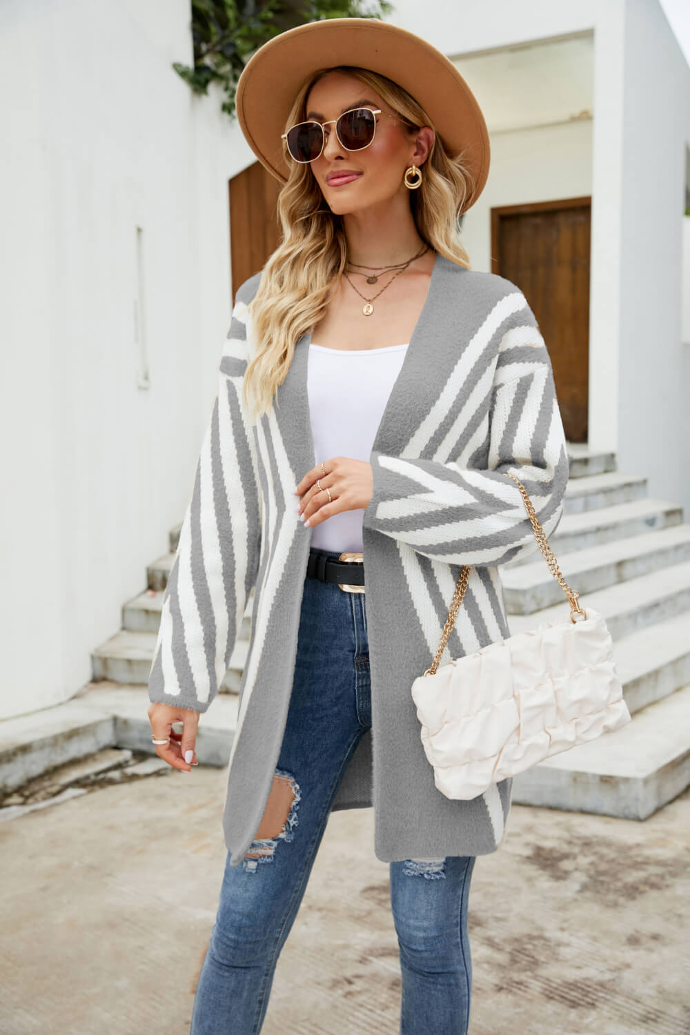 Two-Tone Open Front Fuzzy Longline Cardigan  Coats & Jackets- Doll Fits