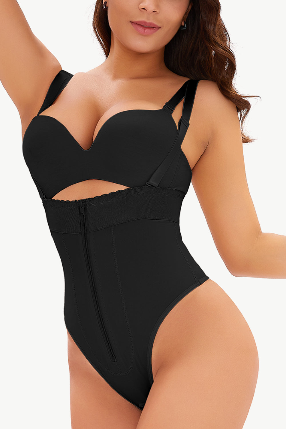 Full Size Adjustable Strap Zip-Up Shaping Bodysuit  Shapewear- Doll Fits