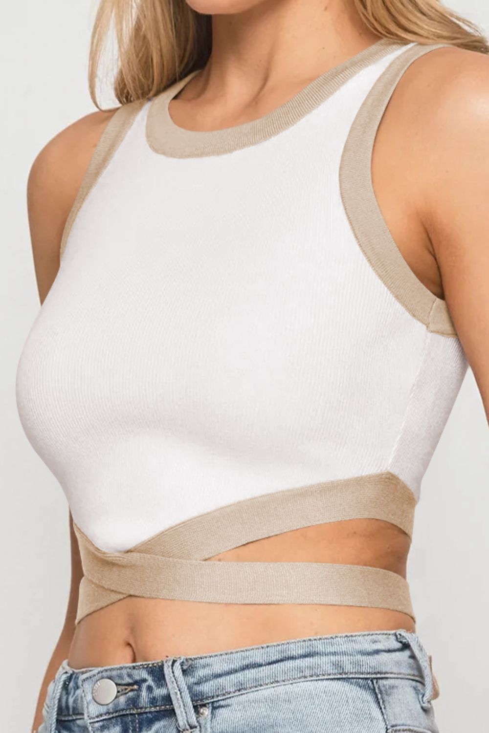 Contrast Tie Back Round Neck Tank  Shirts & Tops- Doll Fits