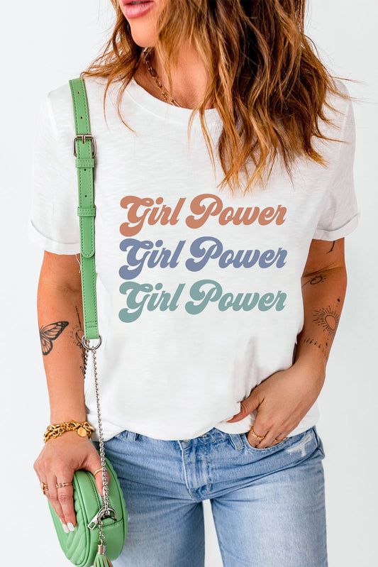 GIRL POWER Graphic Round Neck Tee  Shirts & Tops- Doll Fits