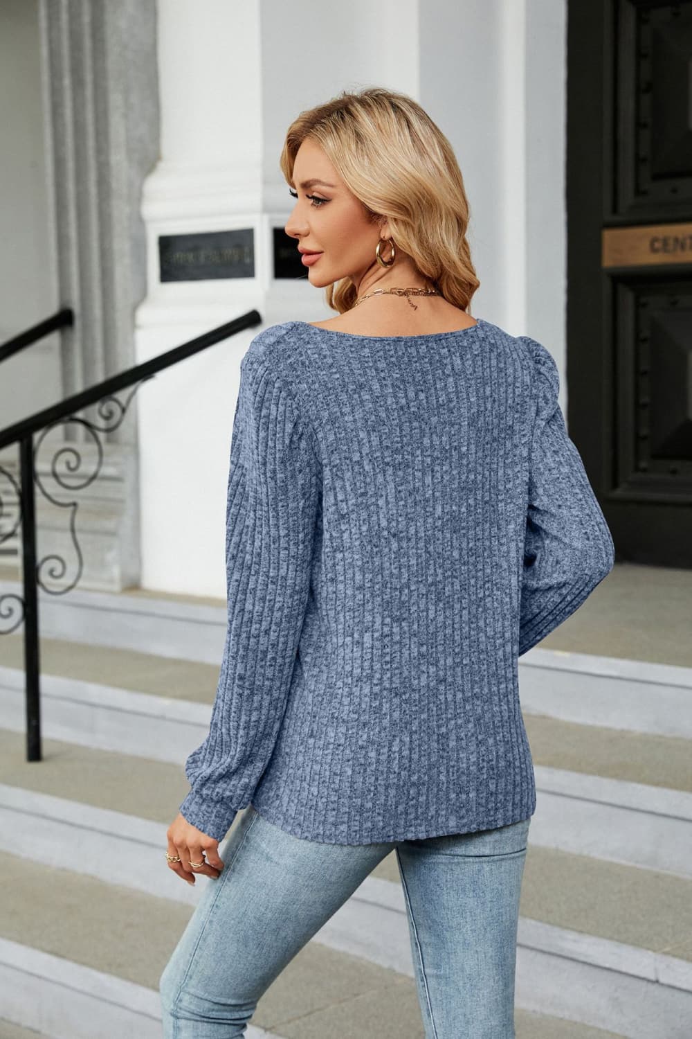 Ribbed Square Neck Long Sleeve T-Shirt  - Doll Fits