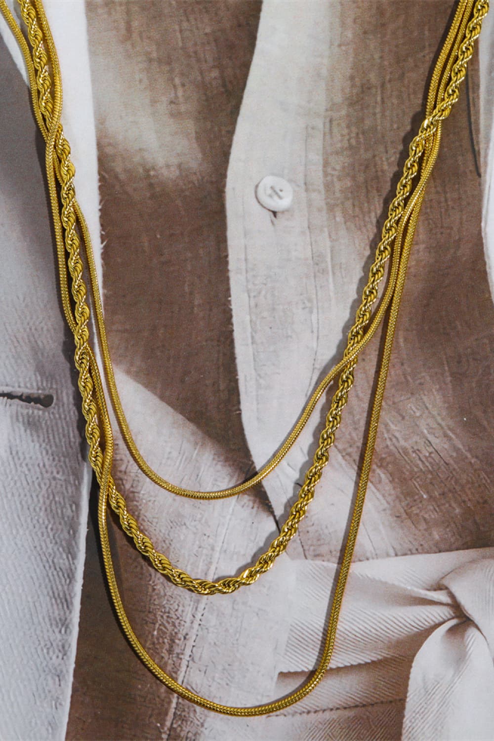 Stainless Steel 18K Gold Pleated Triple Layer Necklace  Necklaces- Doll Fits