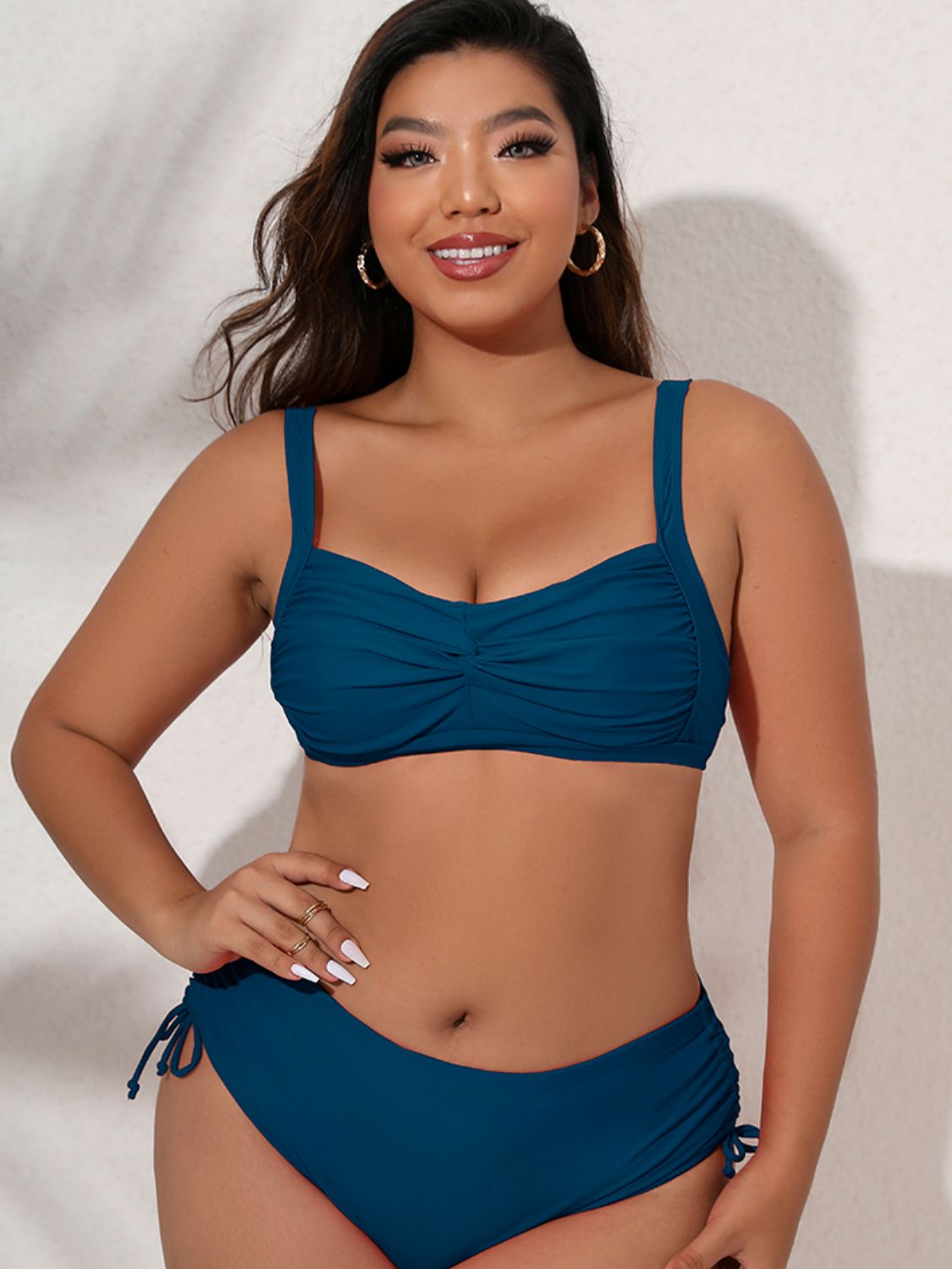 Plus Size Twist Front Tied Bikini Set  Swimwear- Doll Fits