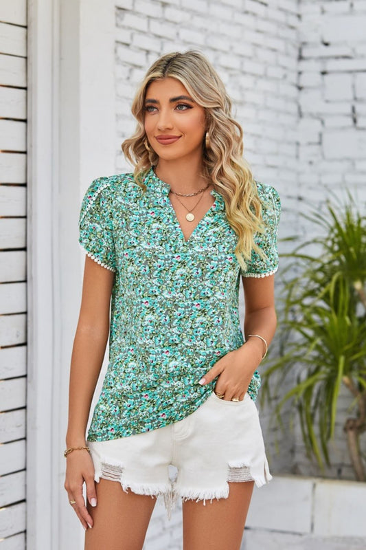 Floral Notched Neck Blouse  Shirts & Tops- Doll Fits