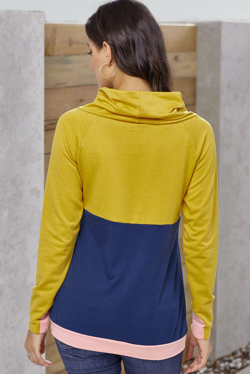 Color Block Raglan Sleeve Drawstring Sweatshirt  Shirts & Tops- Doll Fits