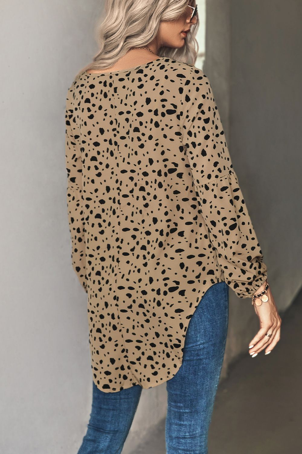 Animal Print V-Neck High-Low Blouse  Shirts & Tops- Doll Fits