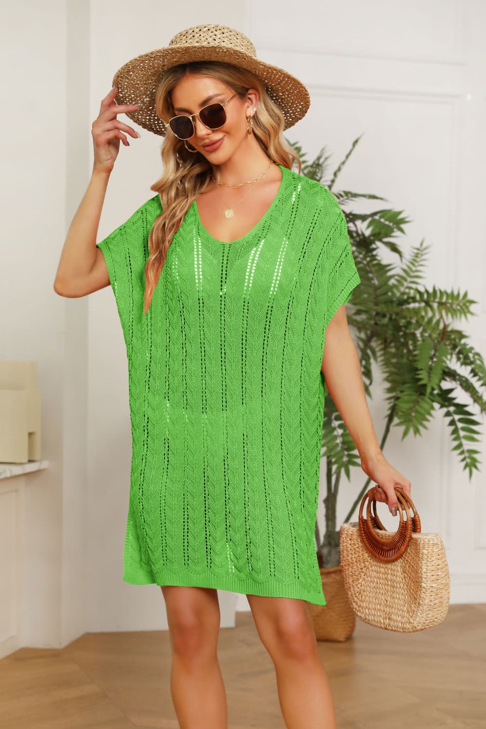 Openwork Side Slit Knit Dress  Dresses- Doll Fits