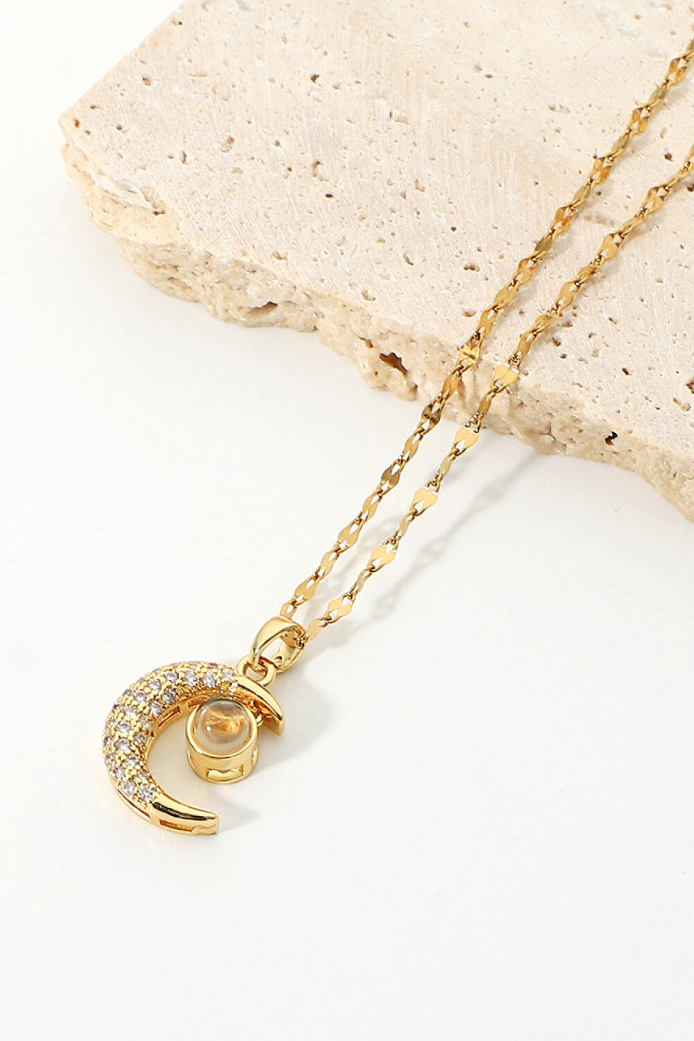 Inlaid Cubic Zirconia Moon Pendant Necklace  Necklaces- Doll Fits