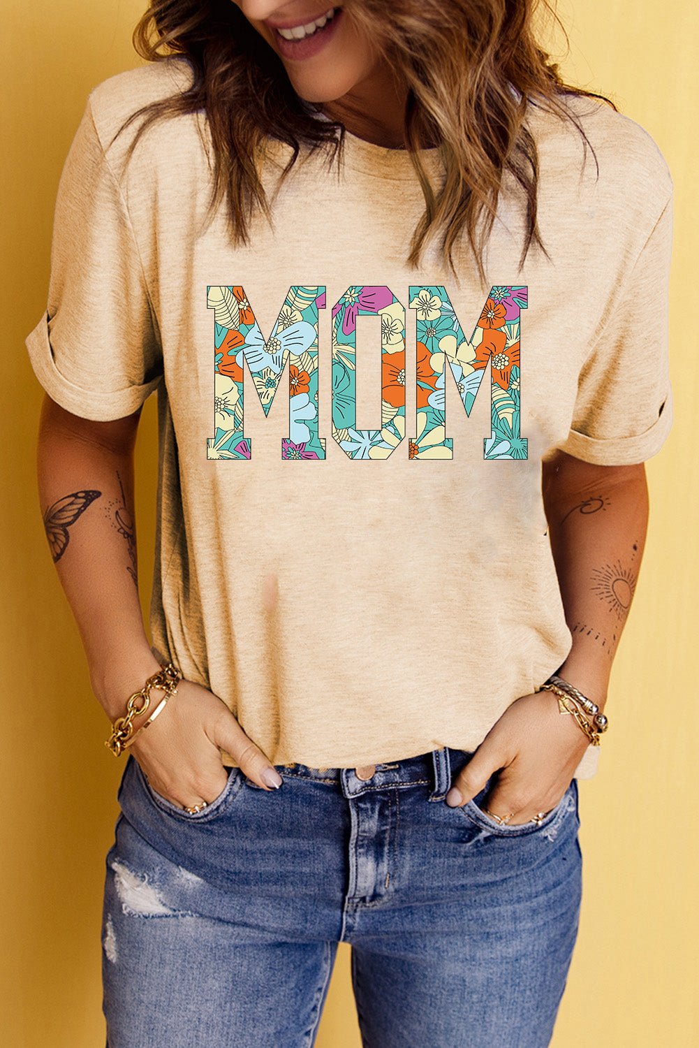 MOM Floral Graphic T-Shirt  Shirts & Tops- Doll Fits