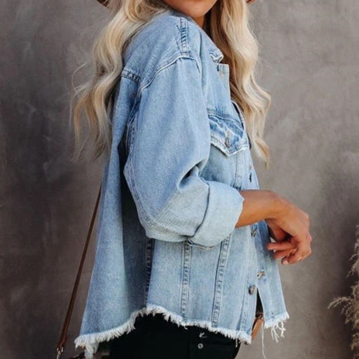 Dropped Shoulder Collared Neck Button-Down Denim Jacket  - Doll Fits