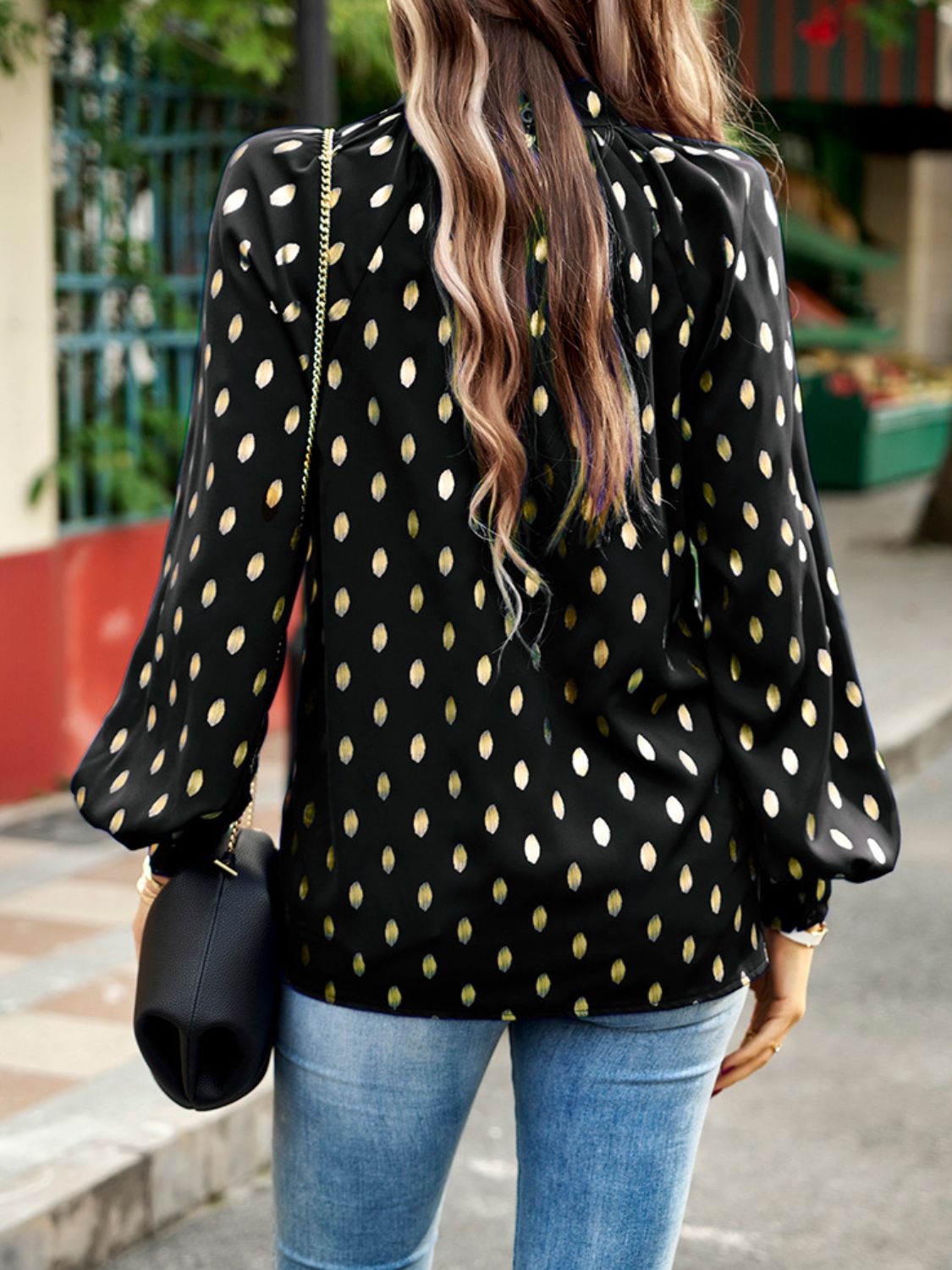 Mock Neck Cutout Lantern Sleeve Blouse  - Doll Fits