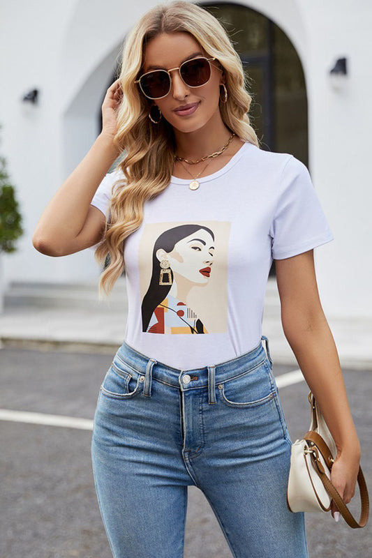 Round Neck Short Sleeve Graphic Tee  Shirts & Tops- Doll Fits