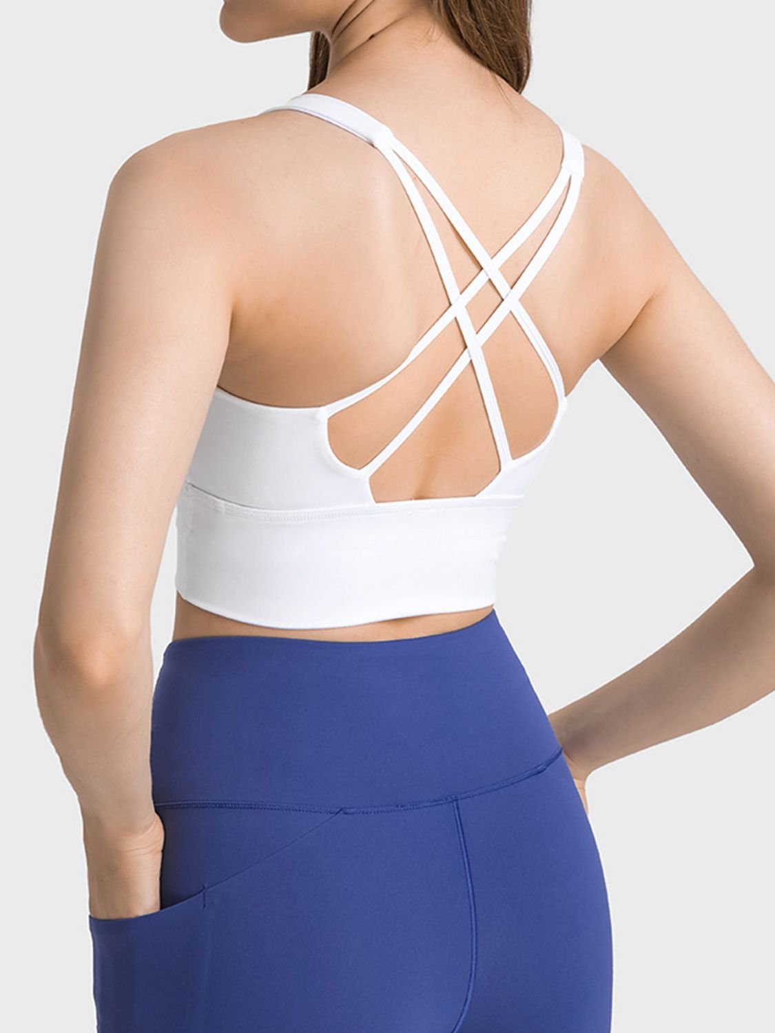 Scoop Neck Crisscross Straps Sports Bra  - Doll Fits