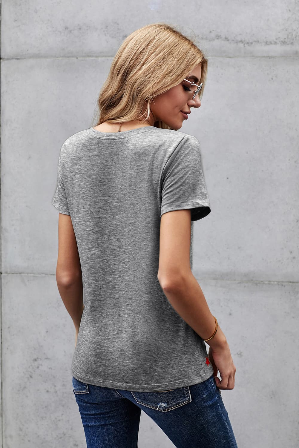 Star Print V-Neck Tee Shirt  Shirts & Tops- Doll Fits