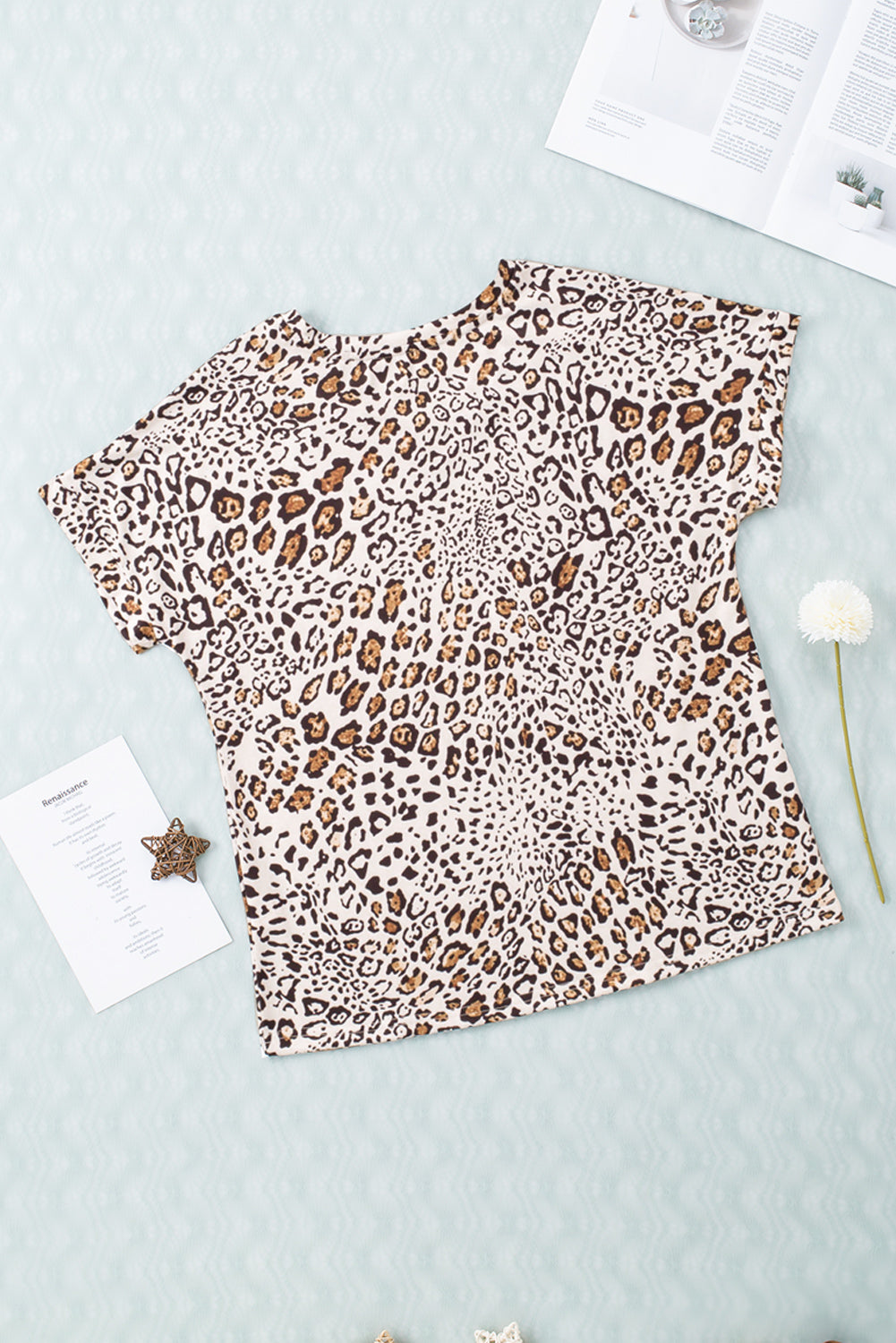 Leopard V-Neck Short Sleeve Tee Shirt  Shirts & Tops- Doll Fits