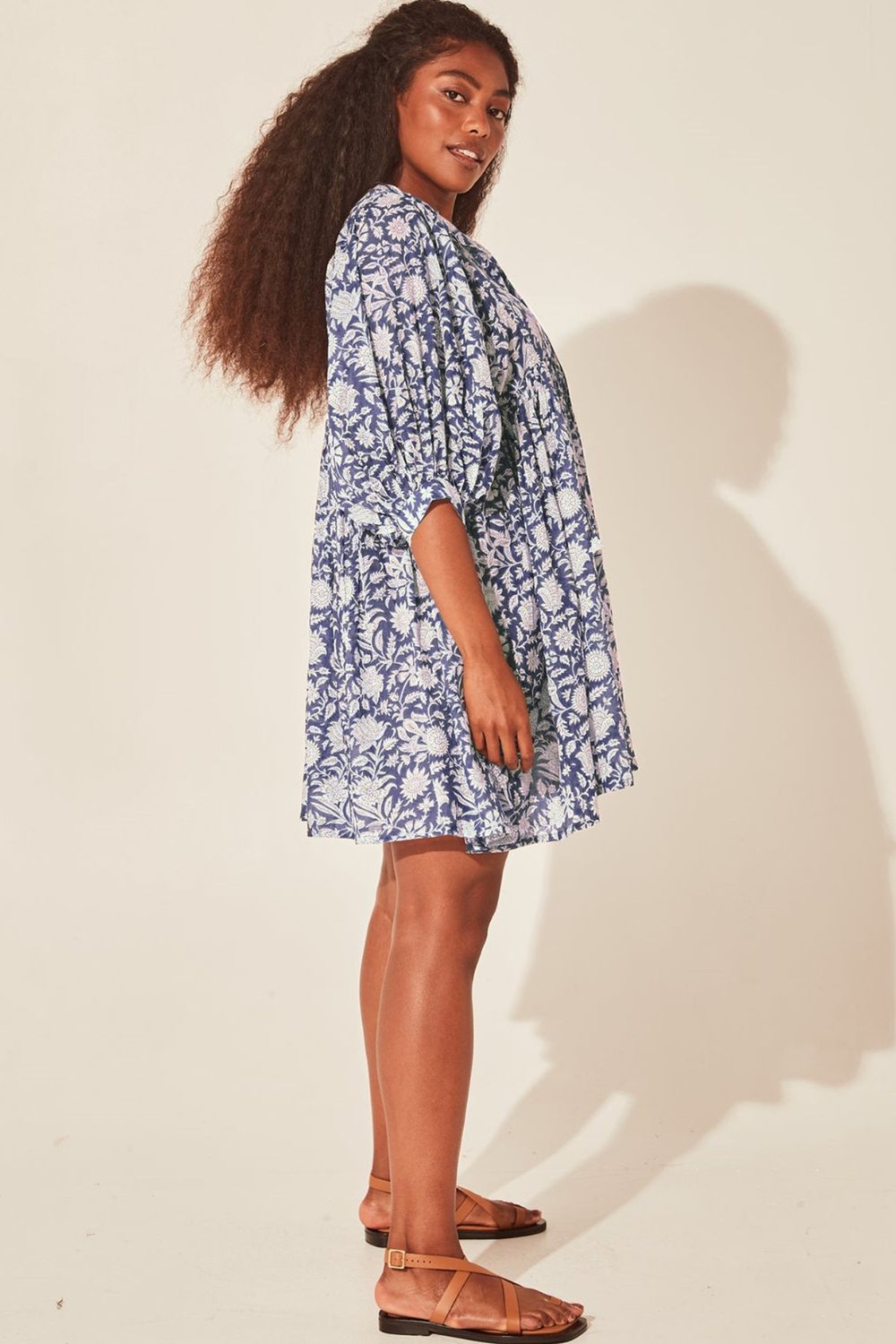 Floral Tie Neck Lantern Sleeve Dress  Dresses- Doll Fits