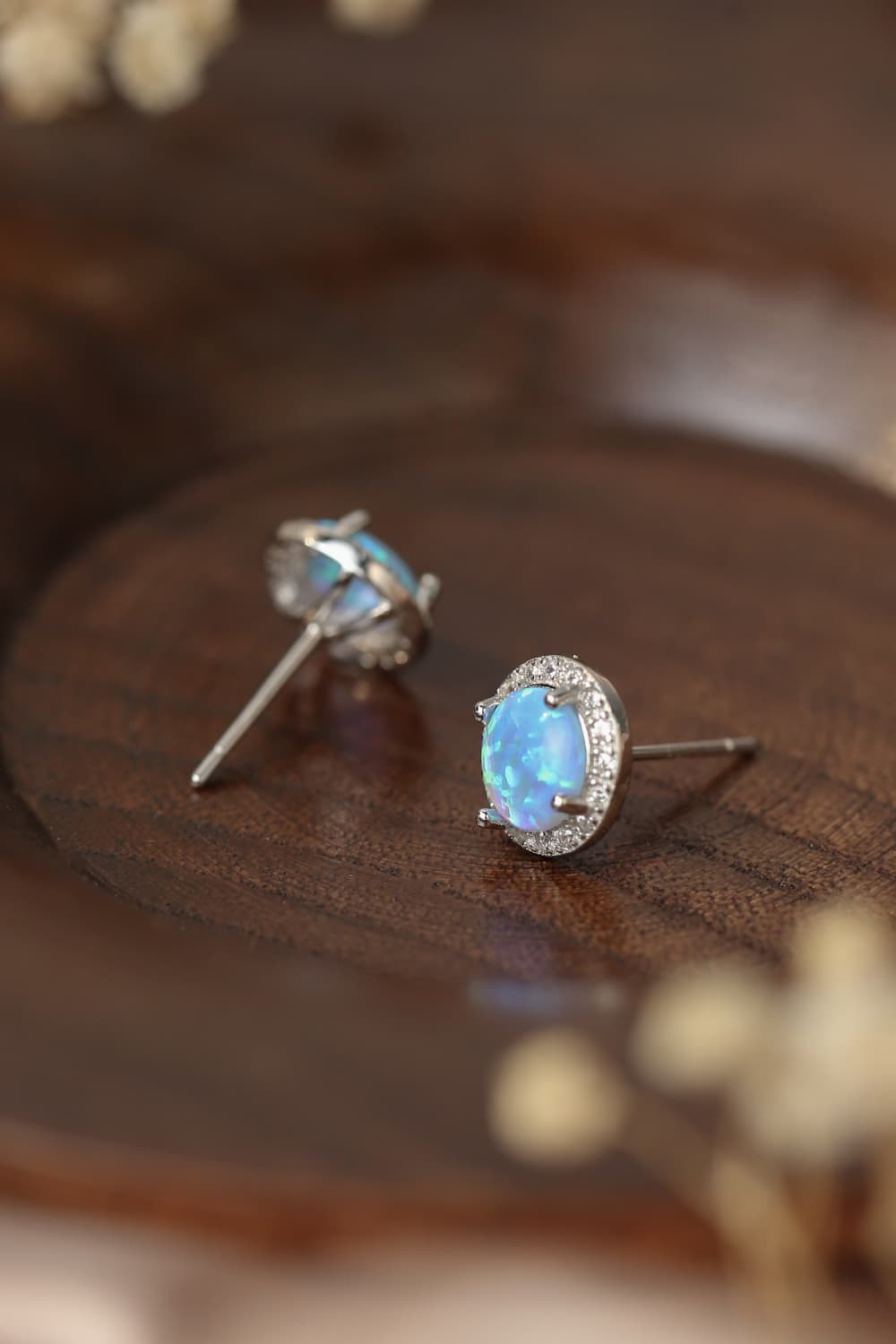 925 Sterling Silver Platinum-Plated Opal Round Stud Earrings  Earrings- Doll Fits