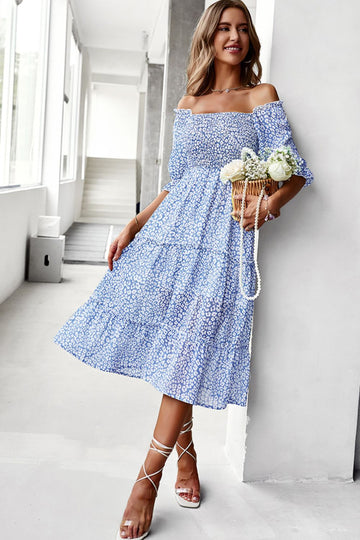 Ditsy Floral Off-Shoulder Smocked Midi Dress  Dresses- Doll Fits