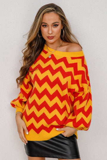 Chevron Lantern Sleeve Tunic Sweater  Shirts & Tops- Doll Fits