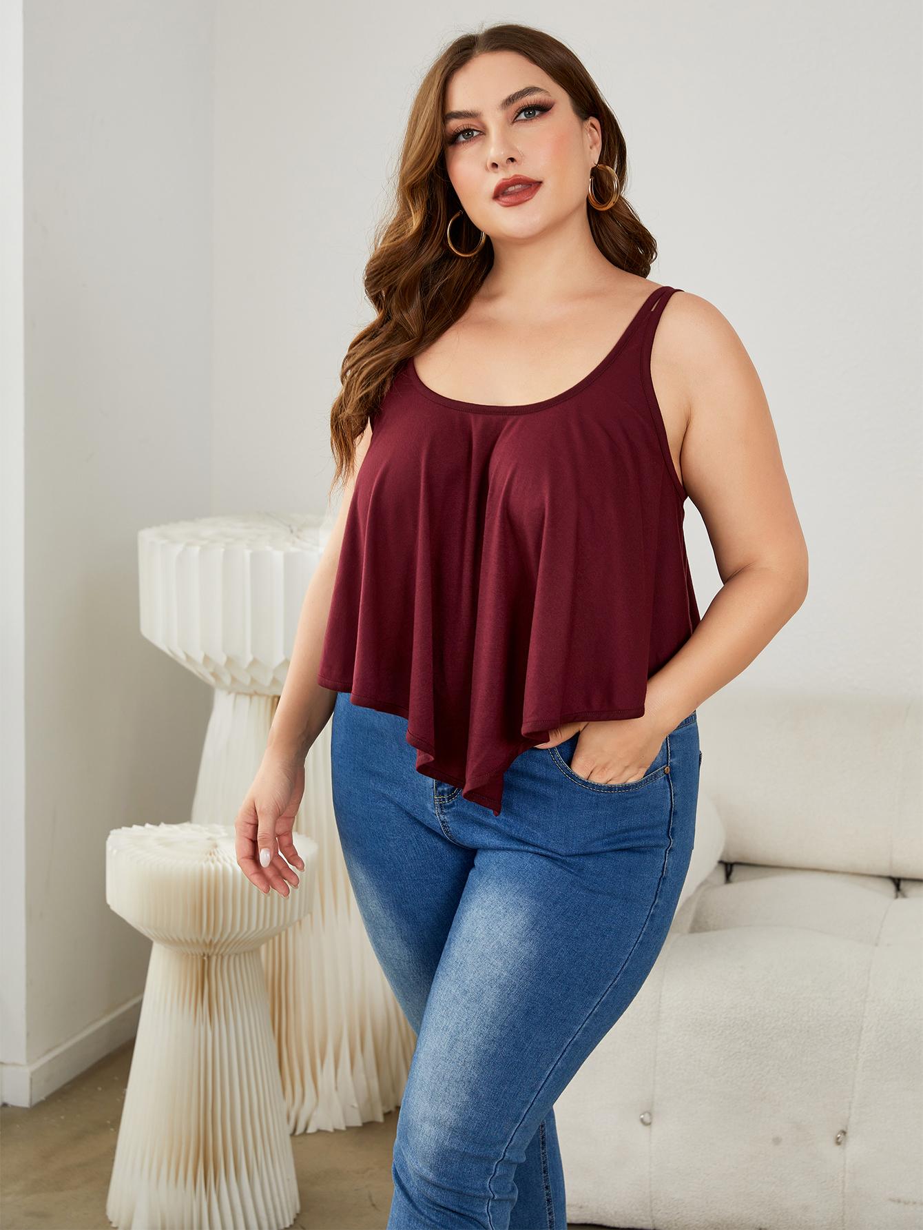 Plus Size Double-Strap Scoop Neck Cami  Shirts & Tops- Doll Fits