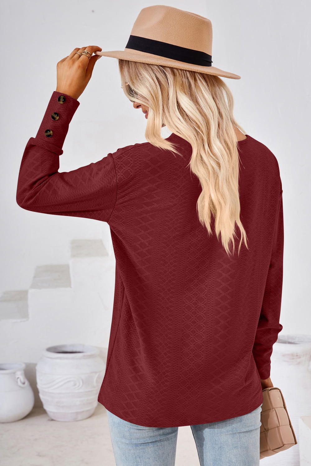 V-Neck Long Sleeve Blouse  - Doll Fits