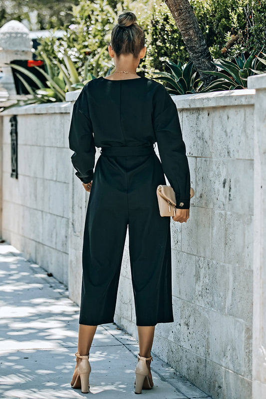 Belted Button Front Cropped Jumpsuit  Jumpsuits & Rompers- Doll Fits