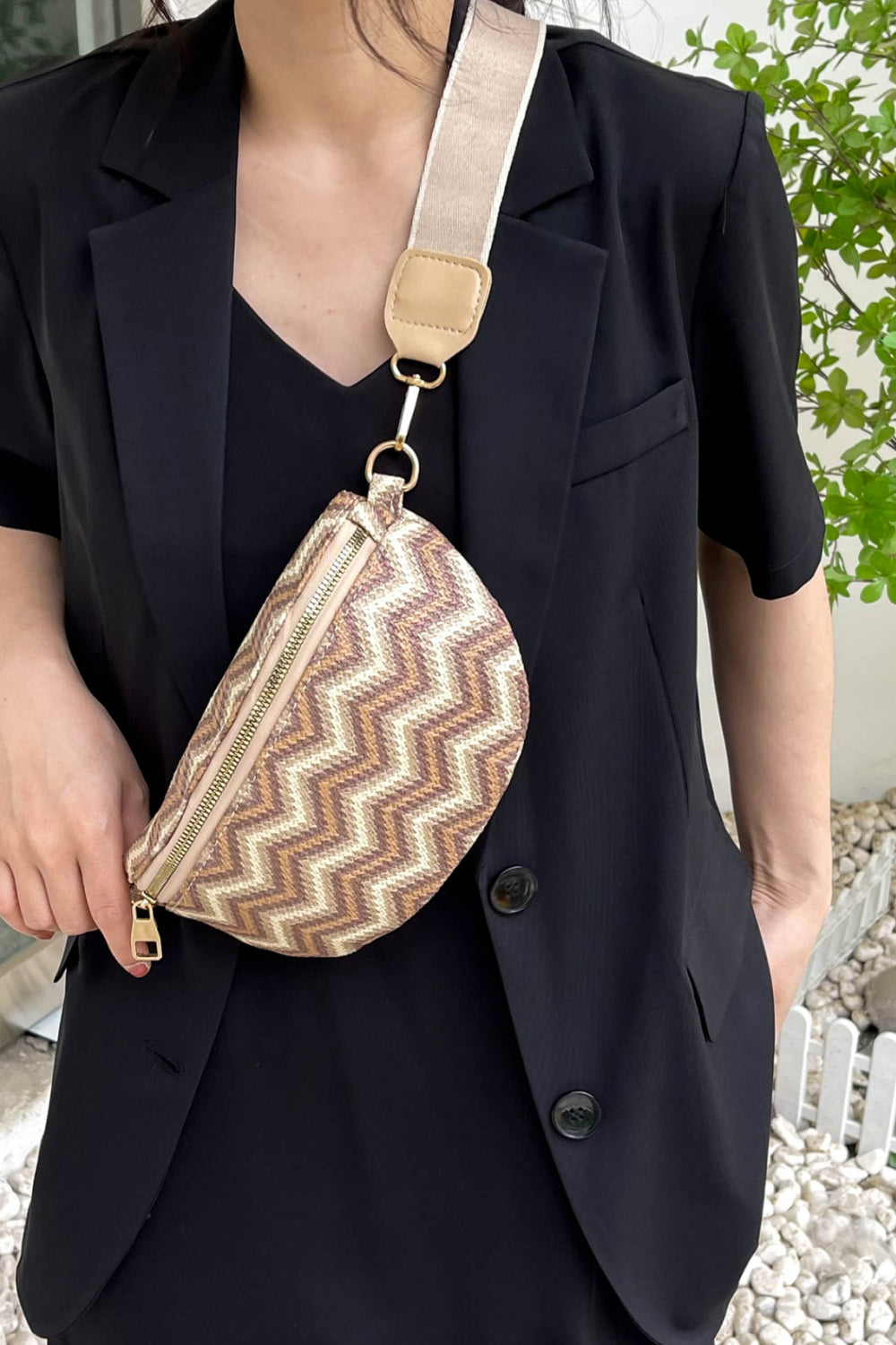 Chevron Straw Sling Bag  Handbags- Doll Fits