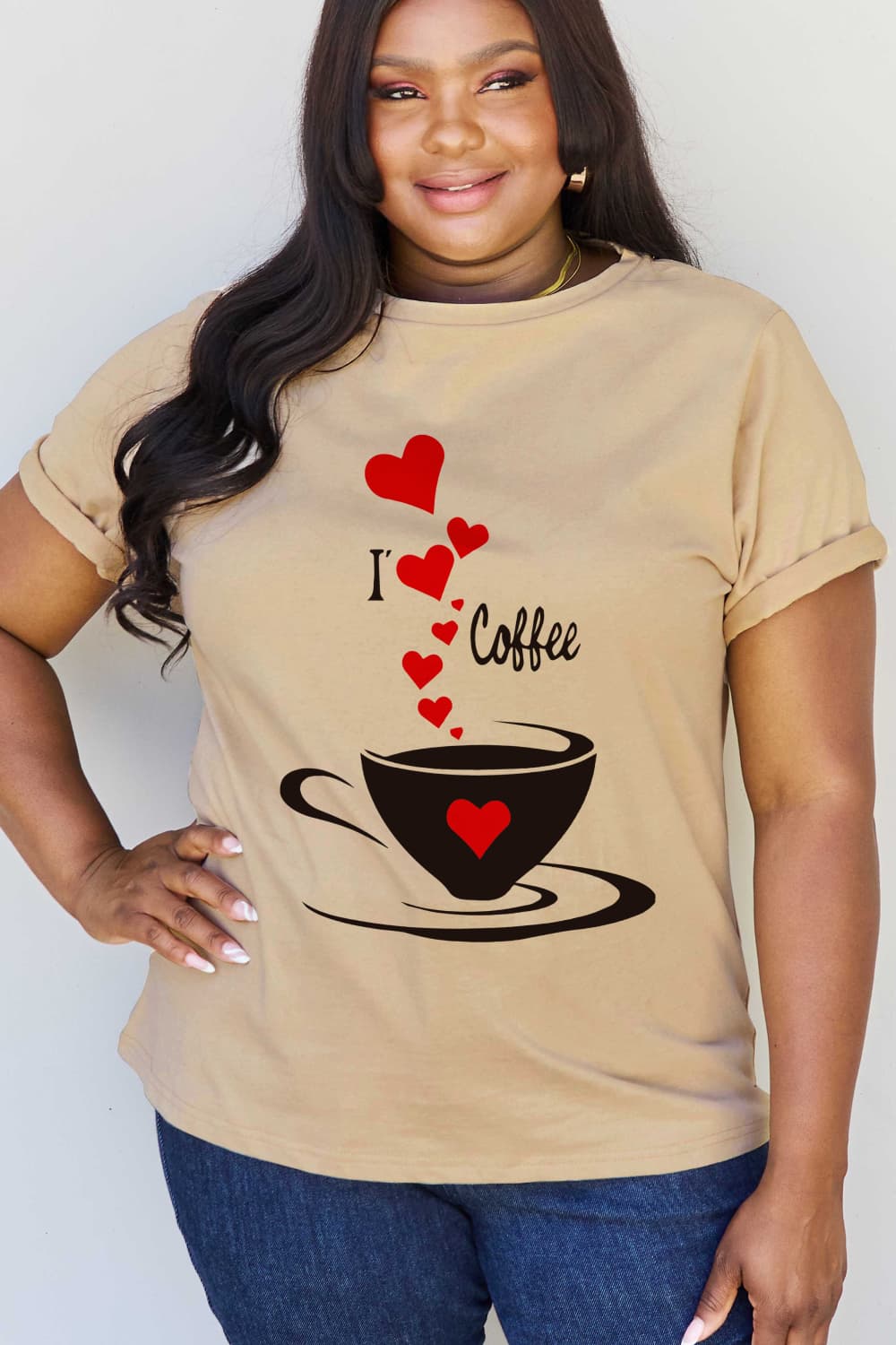 Simply Love Full Size I LOVE COFFEE Graphic Cotton Tee  - Doll Fits
