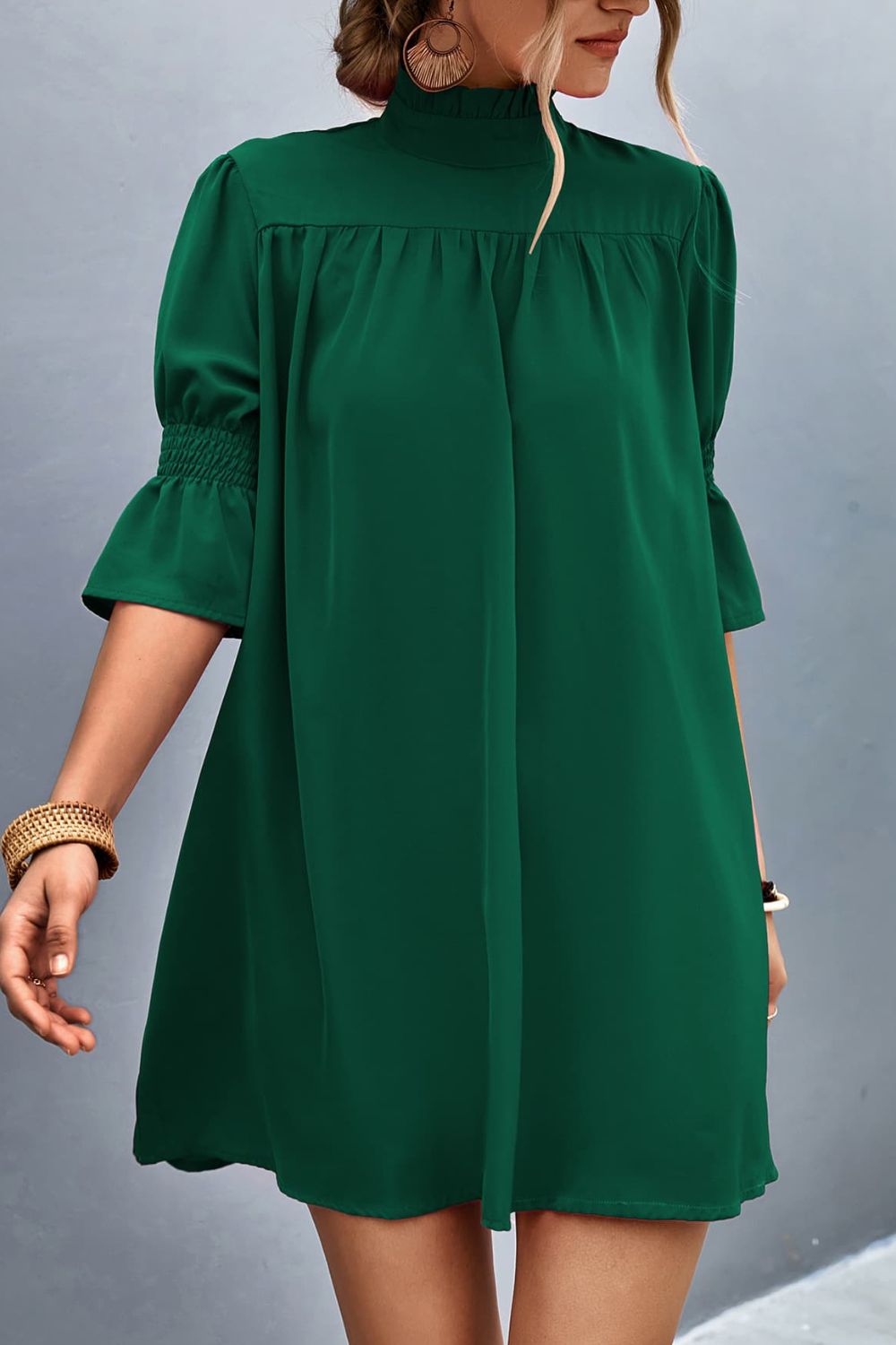 Frill Neck Flounce Sleeve Dress  Dresses- Doll Fits