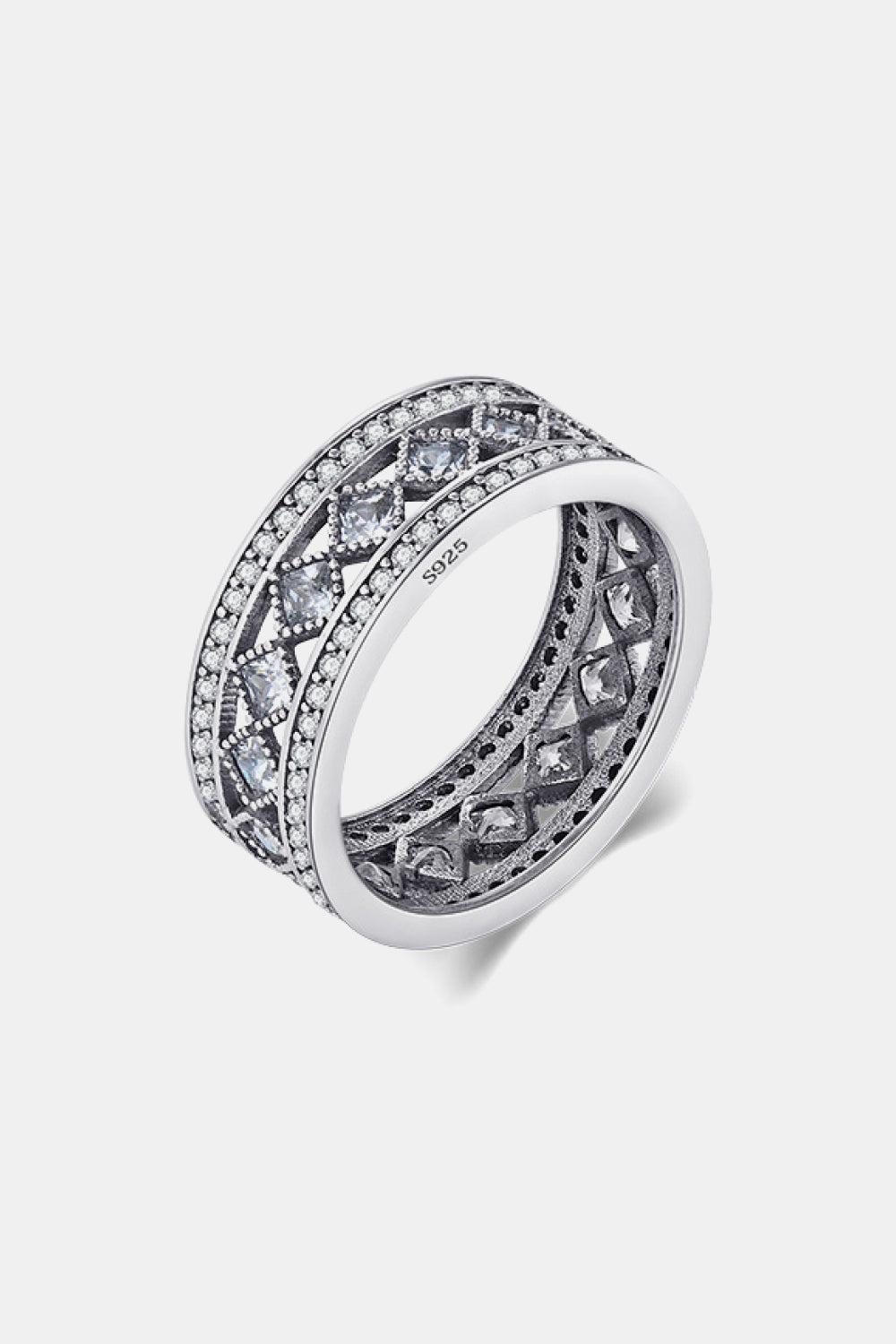 925 Sterling Silver Cutout Cubic Zirconia Ring  - Doll Fits