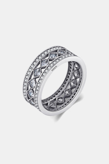 925 Sterling Silver Cutout Cubic Zirconia Ring  - Doll Fits