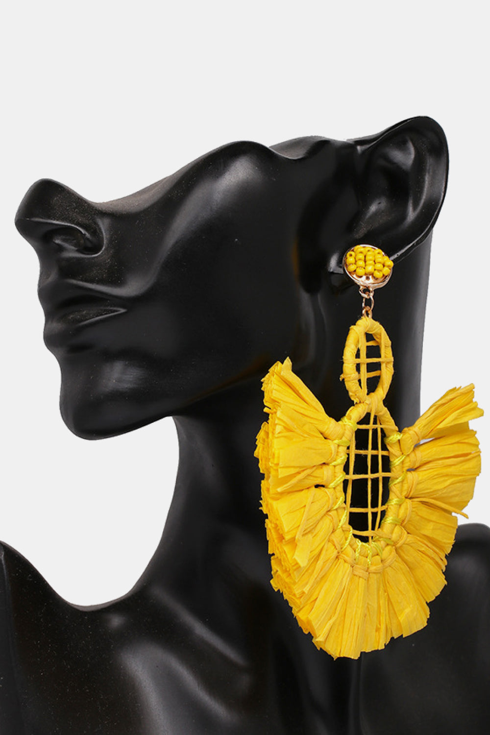 Raffia Grass Tassel Detail Dangle Earrings  Earrings- Doll Fits