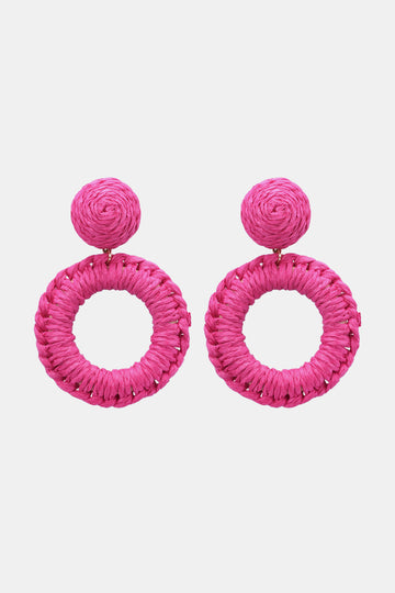 Round Shape Raffia Grass Dangle Earrings  Earrings- Doll Fits