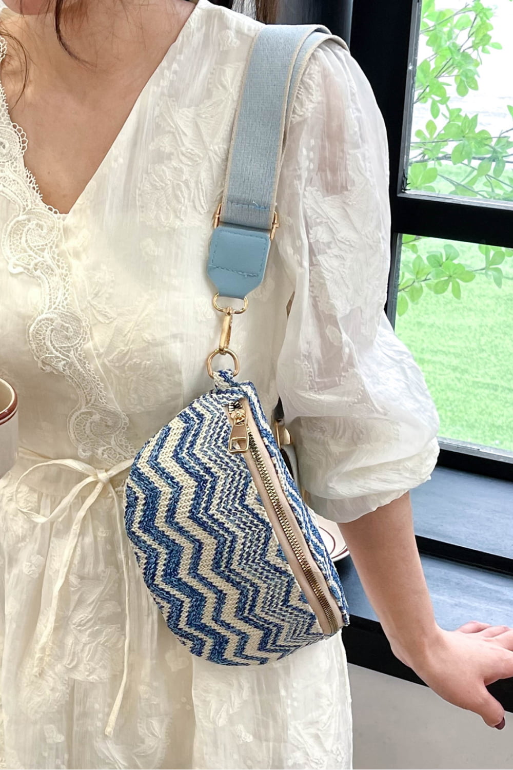 Chevron Straw Sling Bag  Handbags- Doll Fits