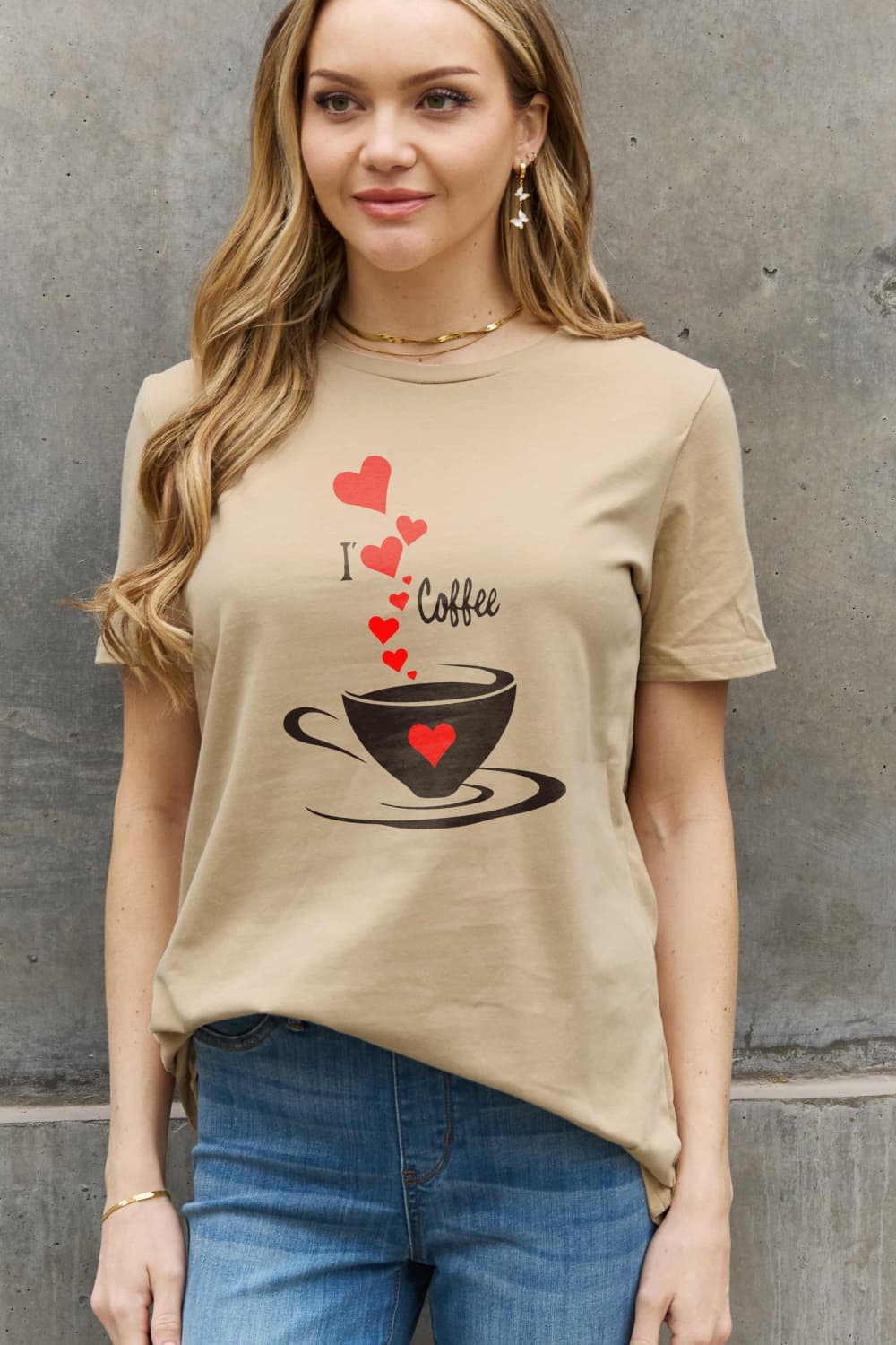 Simply Love Full Size I LOVE COFFEE Graphic Cotton Tee  - Doll Fits