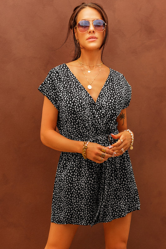 Printed Short Sleeve Romper with Belt  Jumpsuits & Rompers- Doll Fits