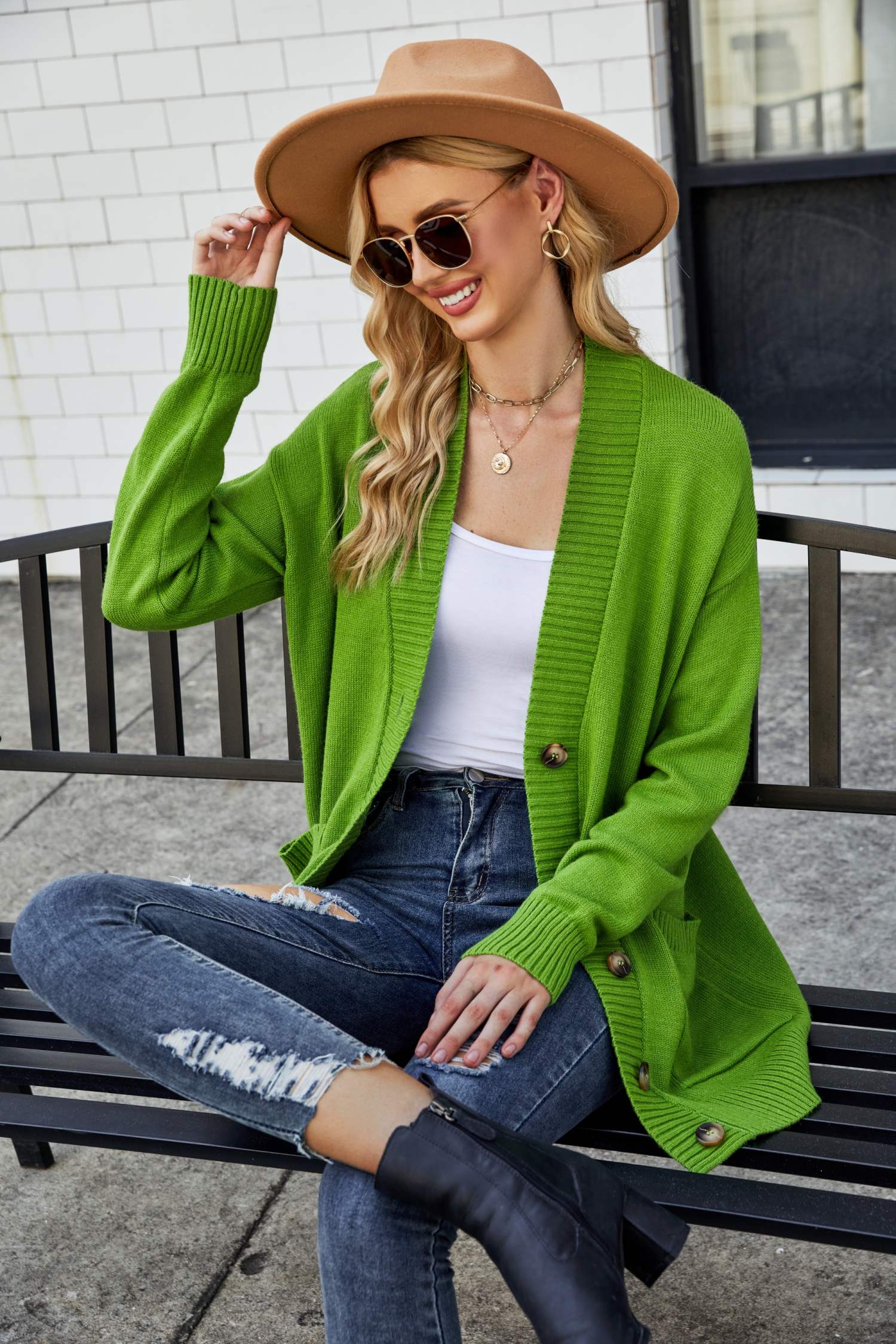 Ribbed Trim Dropped Shoulder Pocketed Cardigan  Coats & Jackets- Doll Fits