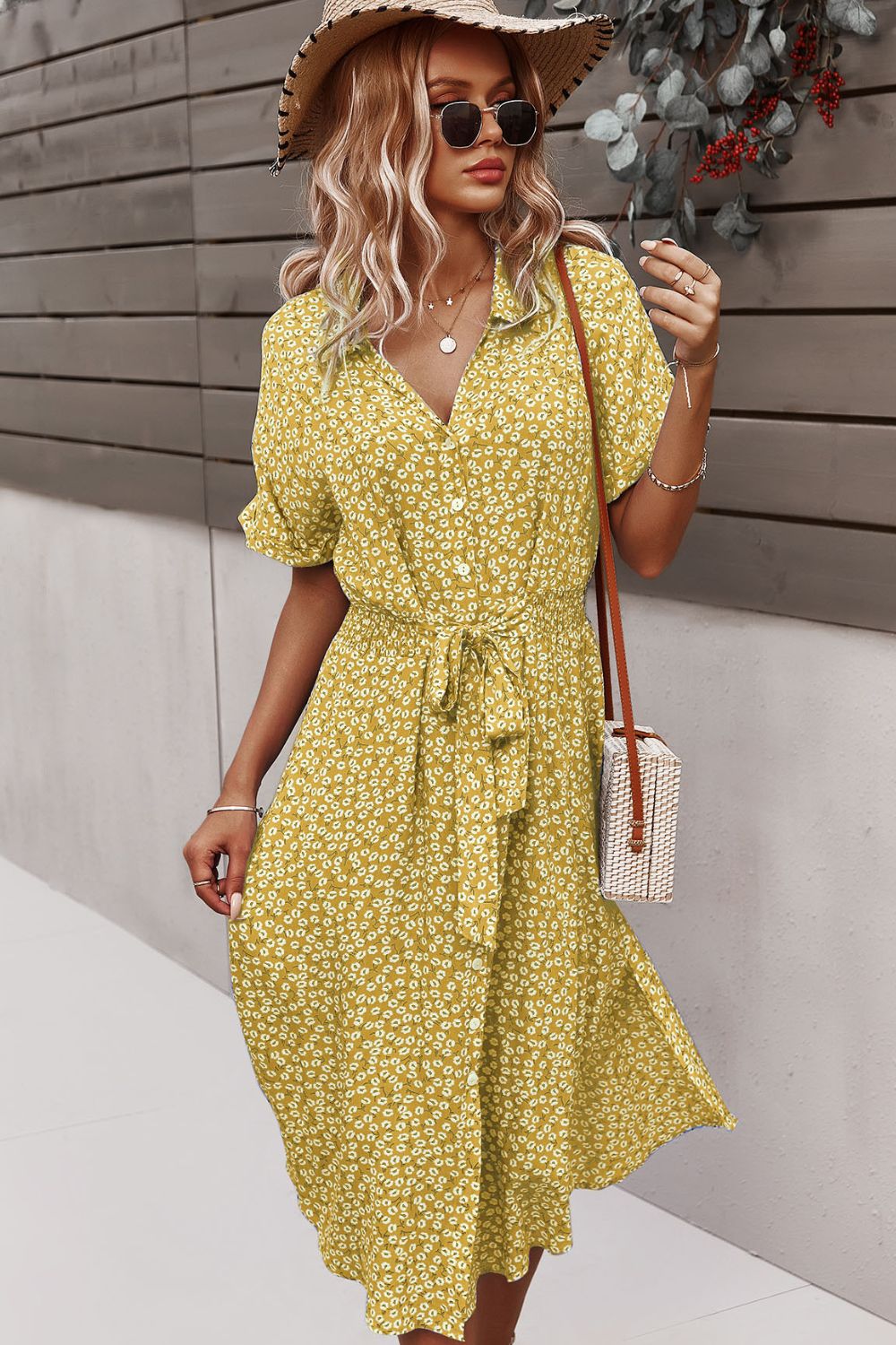 Floral Tie Front Slit Dress  Dresses- Doll Fits