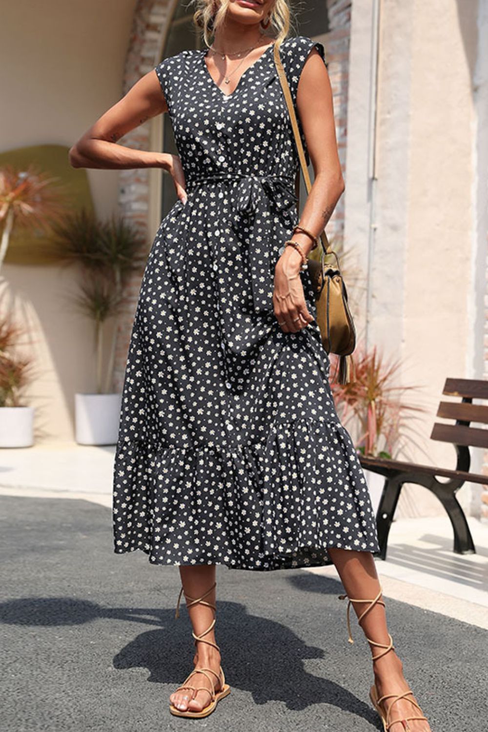 Floral Tie-Waist Ruffle Hem Dress  Dresses- Doll Fits