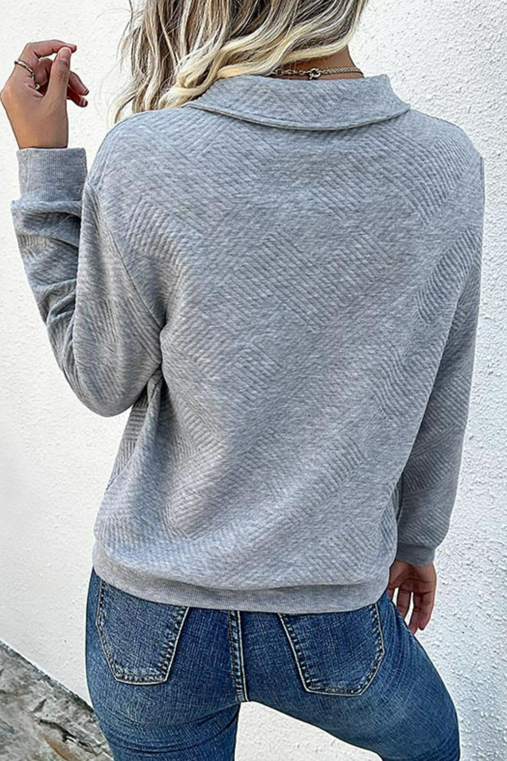 Contrast Ribbed Quarter-Snap Sweatshirt  Shirts & Tops- Doll Fits